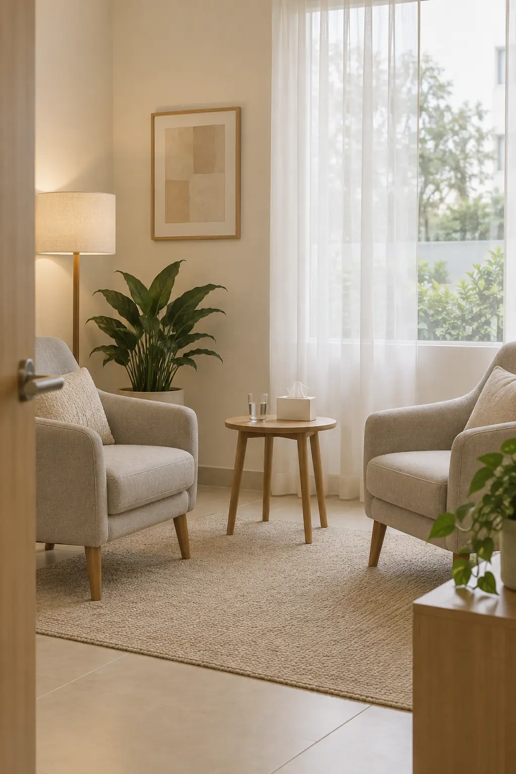 Dos sillones enfrentados en una sala tranquila