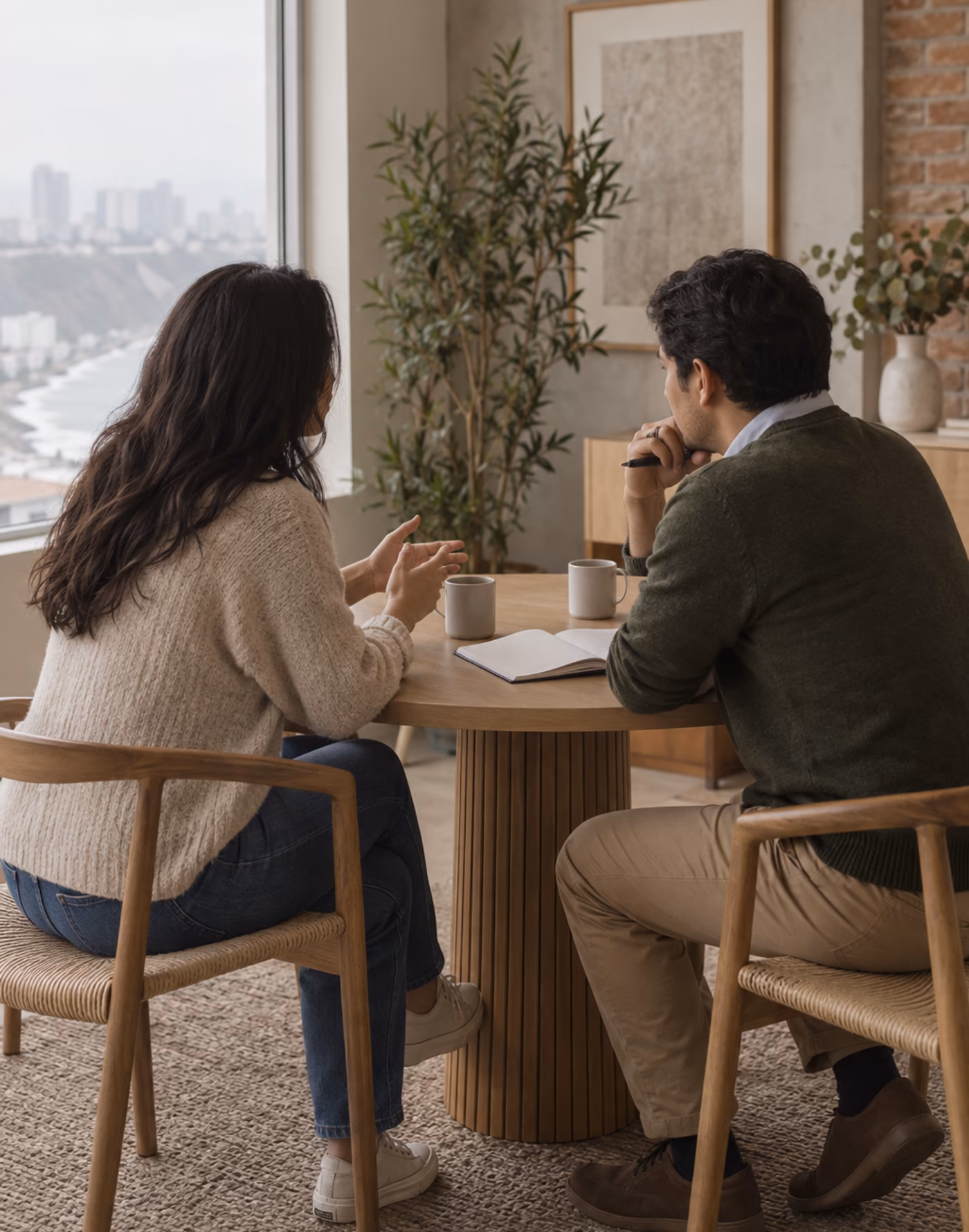 Una asesora conversa con un cliente en la oficina